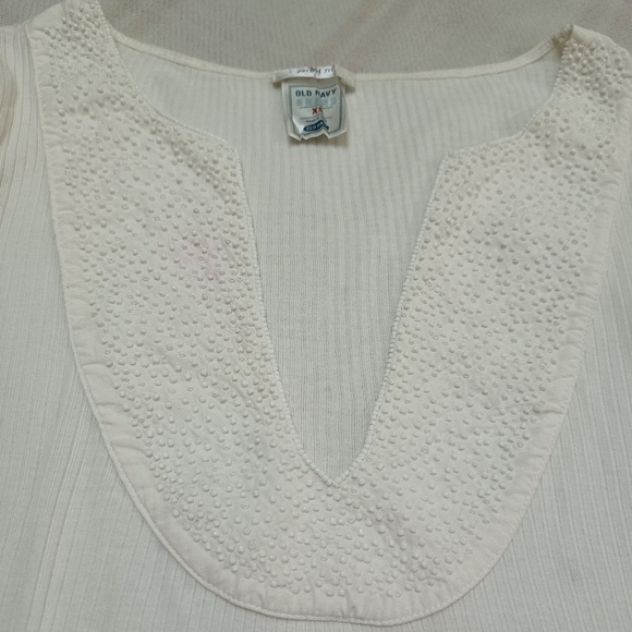 Old navy ivory full sleeves top with beaded deep U neck - Picture 9 of 11
